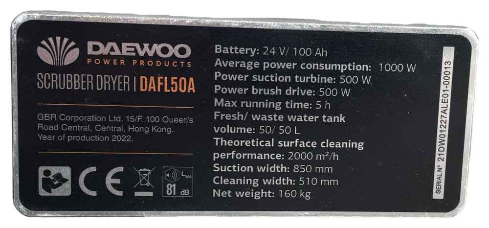 Schrobmachine-Deawoo-DAFL50A-typeplaatje