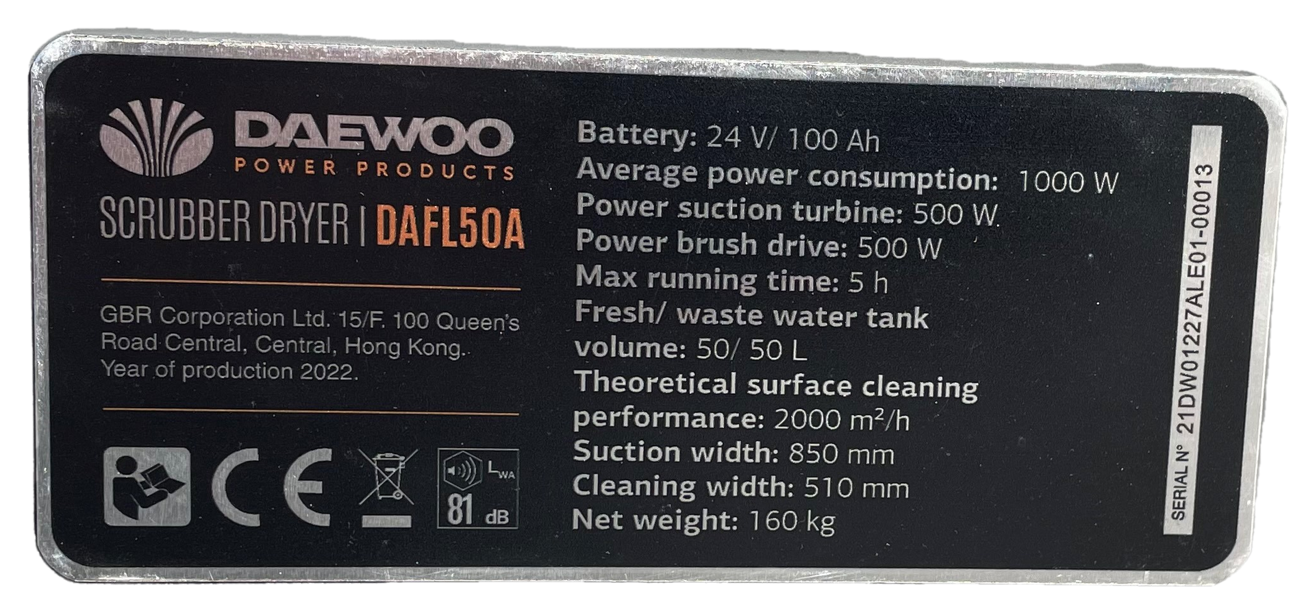Schrobmachine-Deawoo-DAFL50A-typeplaatje