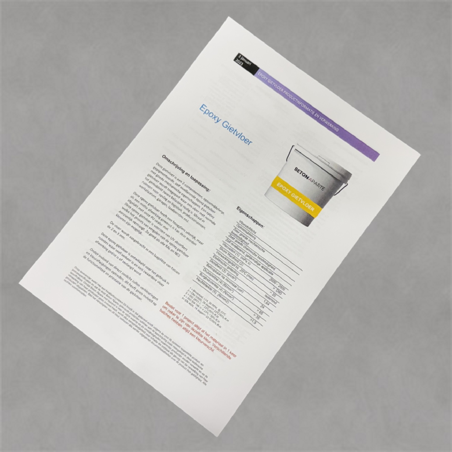 Epoxy gietvloer productblad foto